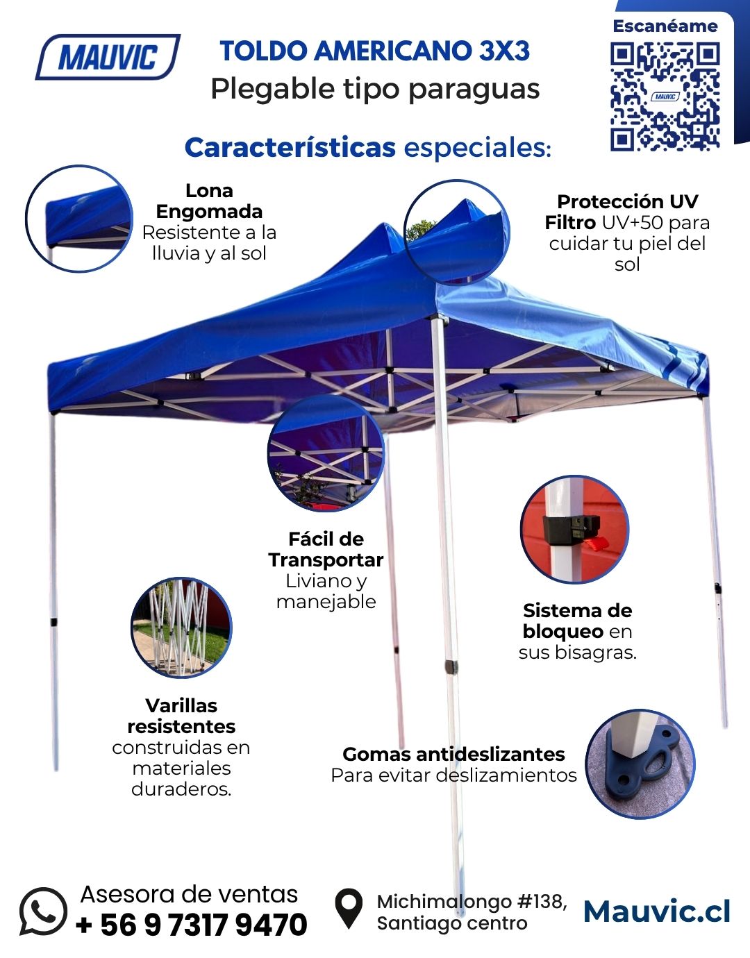Toldo plegable americano 3x3 | color azul - Imagen 7