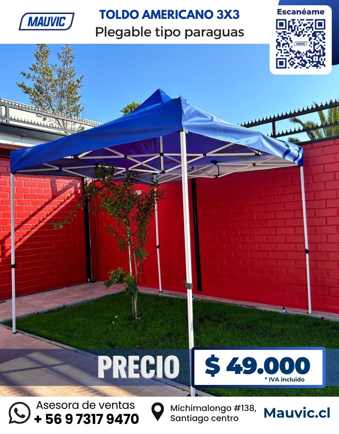 Toldo plegable americano 3x3 | color azul - Imagen 8