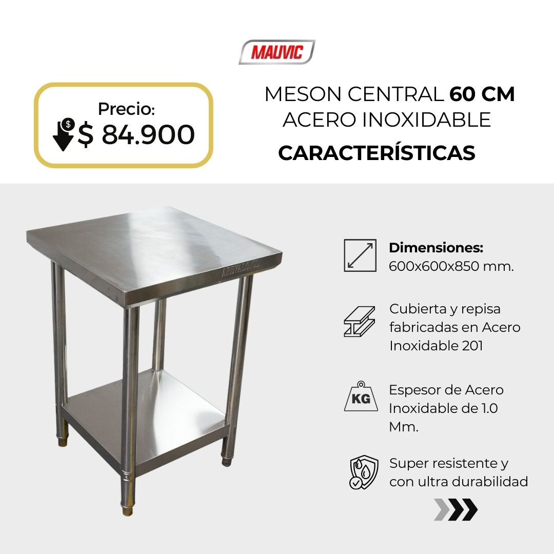 MESON CENTRAL 60 CM ACERO INOXIDABLE AREVALO - Imagen 4