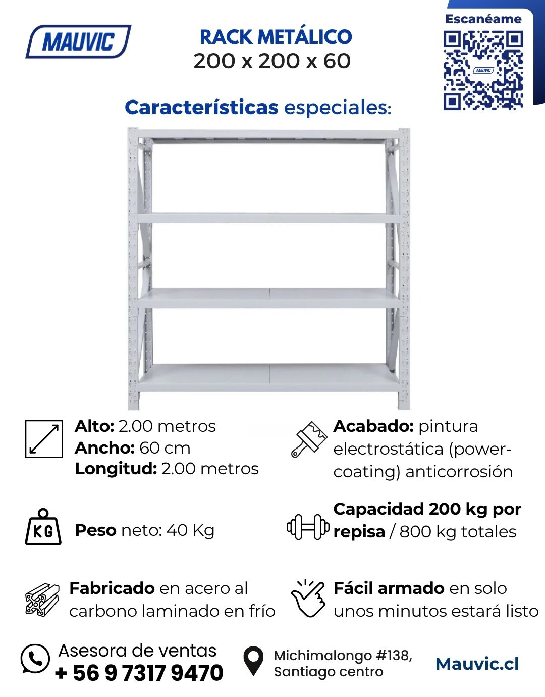 Rack Metálico 200 x 200 x 60 | Blanco - Imagen 3
