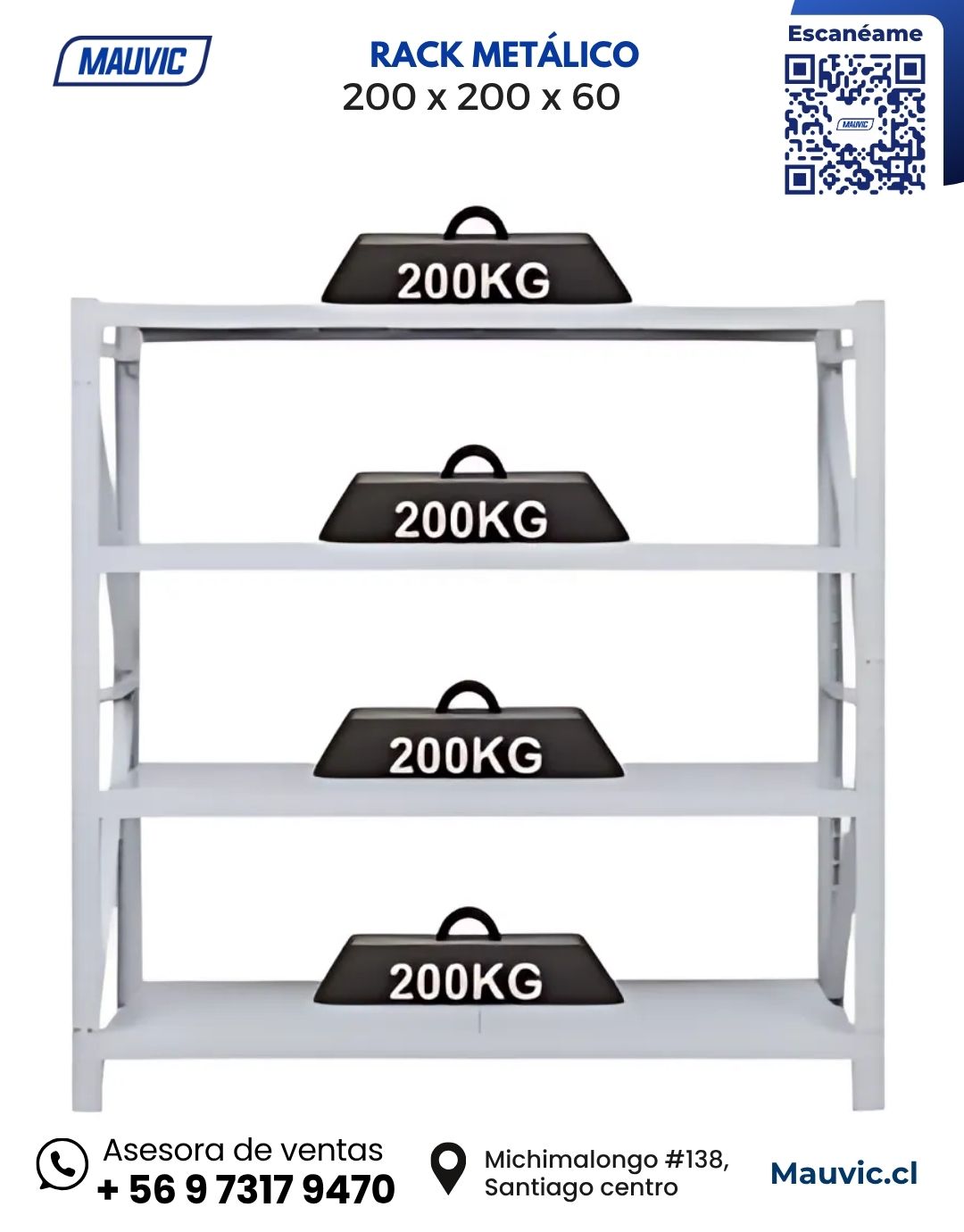 Rack Metálico 200 x 200 x 60 | Blanco - Imagen 4
