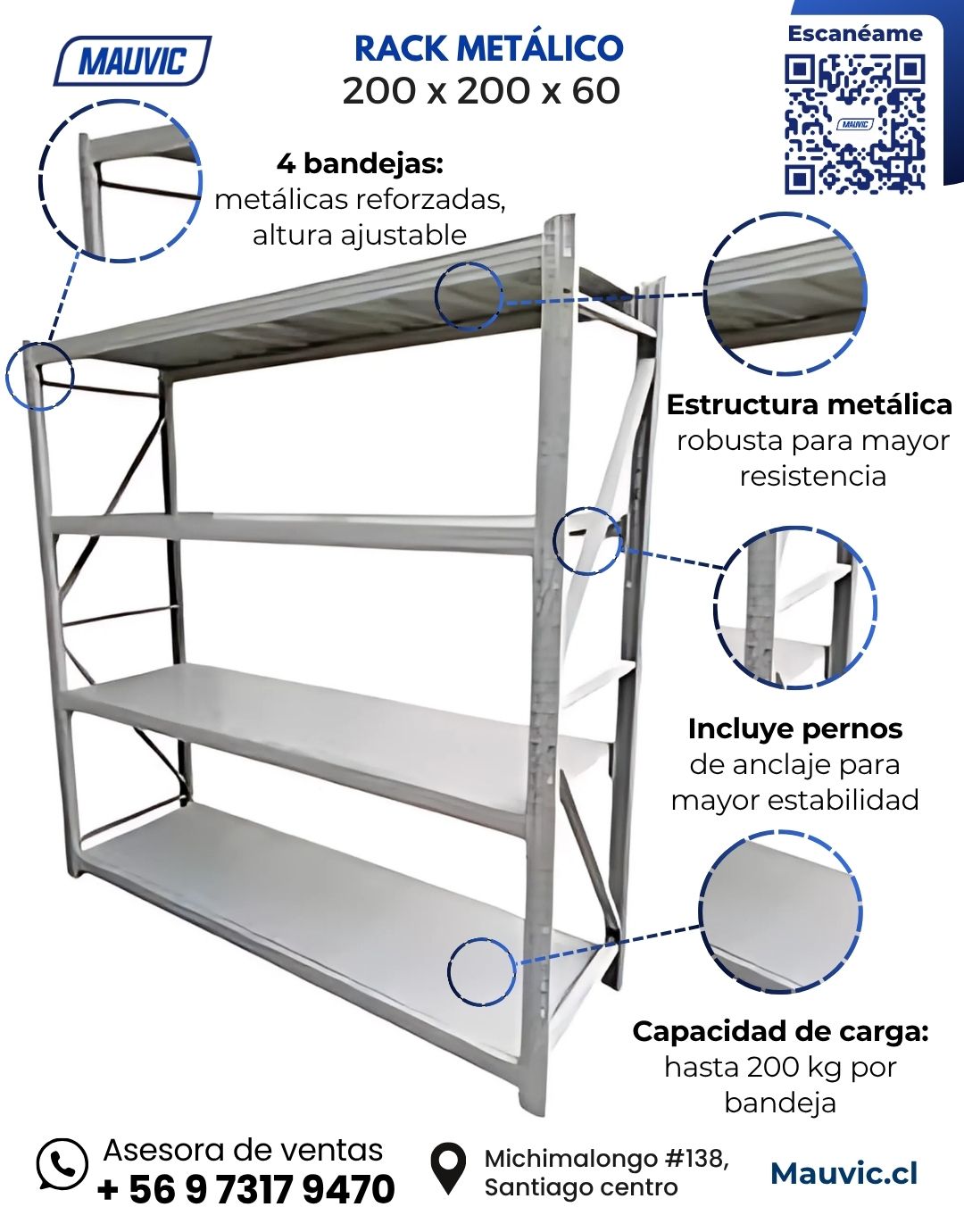 Rack Metálico 200 x 200 x 60 | Blanco - Imagen 2