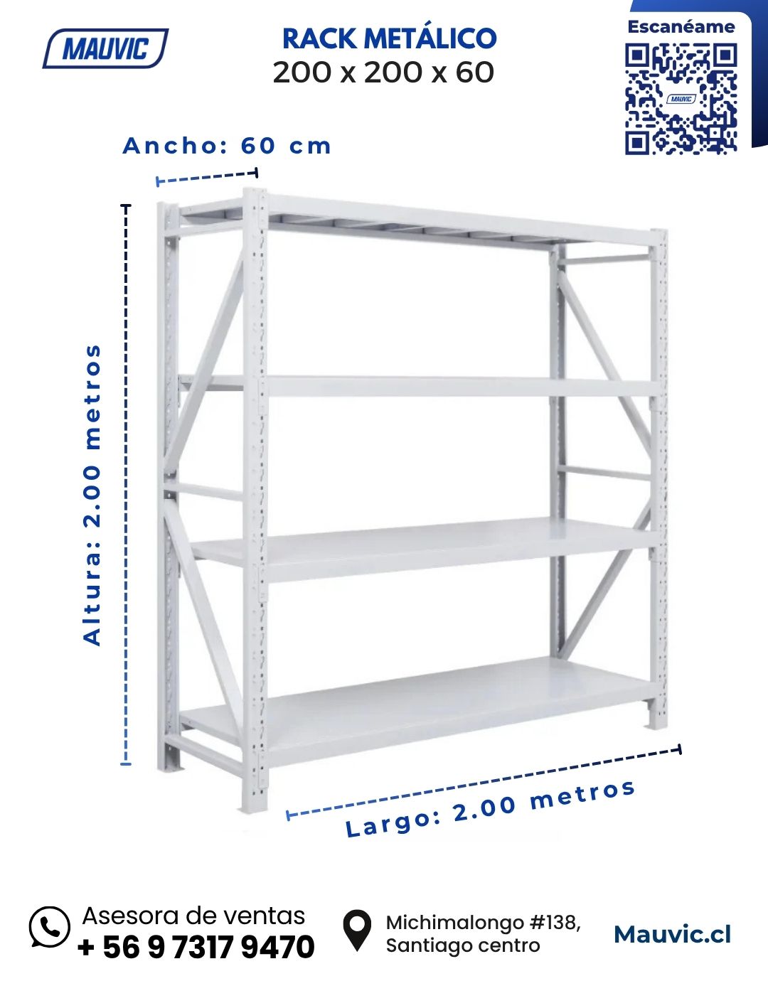 Rack Metálico 200 x 200 x 60 | Blanco - Imagen 5