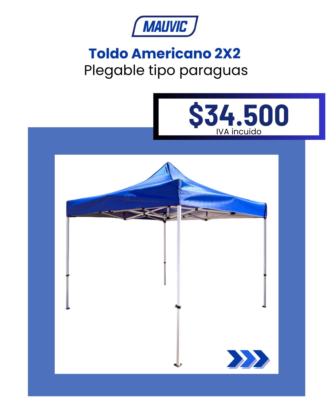 Toldo americano premium con filtro UV 2×2 | Azul - Imagen 2