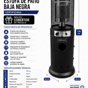 Estufa de Patio Baja Negra Certificada + Cobertor de Regalo